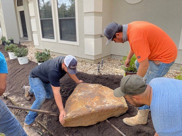 Front-Yard River Rock Planted Beds III in Magnolia, TX