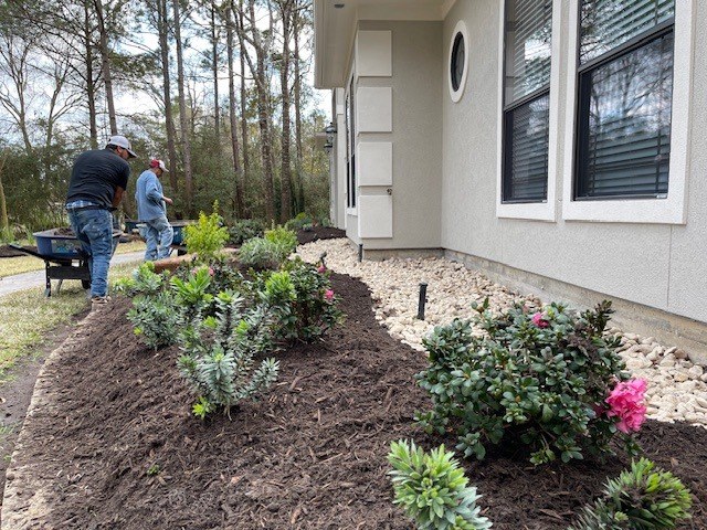 Front-Yard River Rock Planted Beds VI in Magnolia, TX