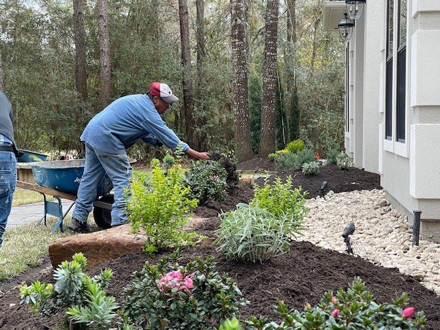 Front-Yard River Rock Planted Beds VII in Magnolia, TX