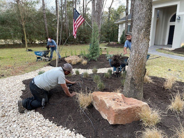 Front-Yard River Rock Planted Beds IX in Magnolia, TX